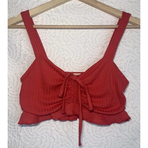 Billabong Red Mimi Bralette soft rib knit Ruffle tie detail Crop Top Size Medium - Picture 12 of 14